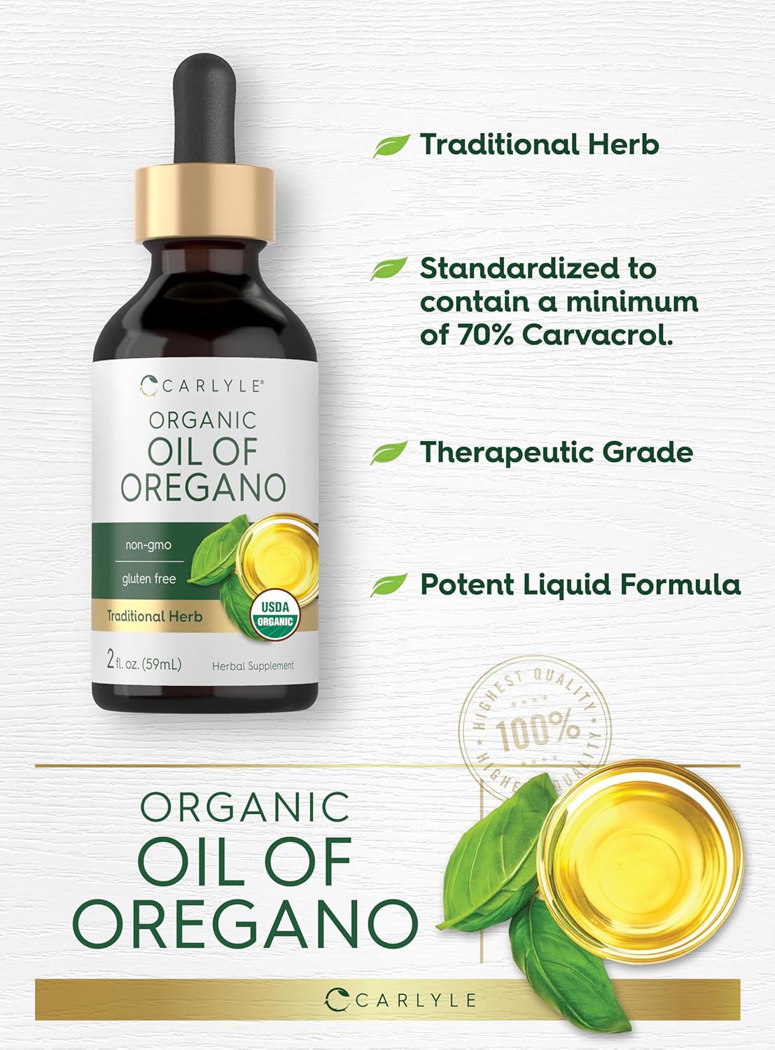 Carlyle Organic Oil of Oregano Liquid Drops | 2 fl oz | Vegan Herbal Supplement | Non-GMO, Gluten Free 24hrsmart
